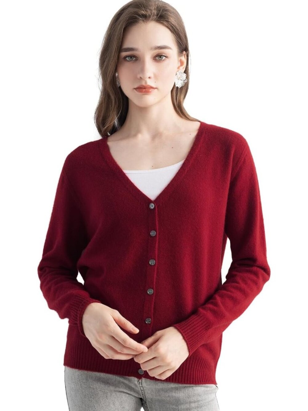 Cozy 100% Pure Cashmere V-Neck Cardigan Sweater for Fall & Winter, Soft Knit